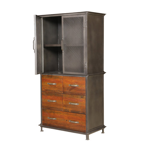 Metal Mesh 2 Door 6 Wooden Drawer Almirah - Simply Home