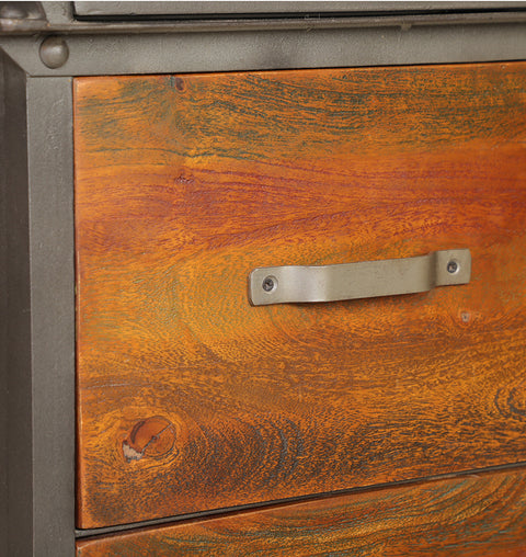 Metal Mesh 2 Door 6 Wooden Drawer Almirah - Simply Home