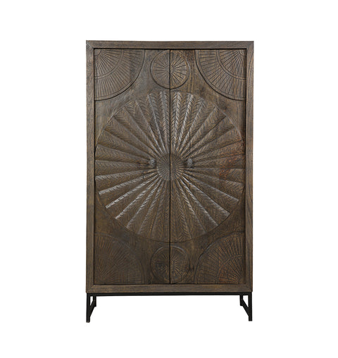 Olive Grey Wooden Carved 2 Door Almirah - Simply Home