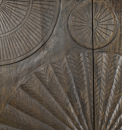 Olive Grey Wooden Carved 2 Door Almirah - Simply Home