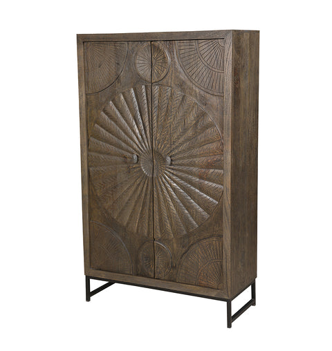 Olive Grey Wooden Carved 2 Door Almirah - Simply Home