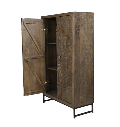 Olive Grey Wooden Carved 2 Door Almirah - Simply Home