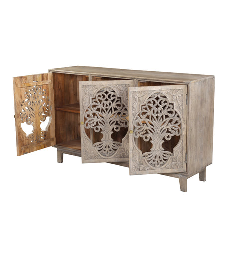Artisan Carved 3-Door Wooden Sideboard - Simply Home