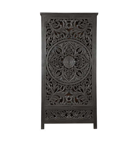 Wooden Carved Single Drawer 2 Door Almirah - Simply Home