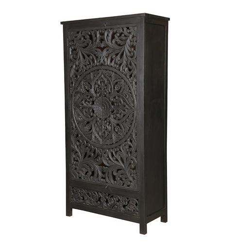 Wooden Carved Single Drawer 2 Door Almirah - Simply Home