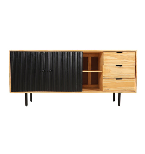Modern Sideboard with Ribbed Black 2 Doors and 3 Drawers - Simply Home