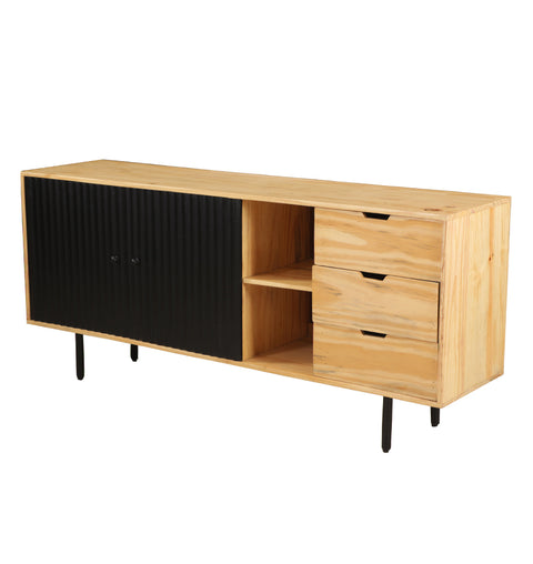 Modern Sideboard with Ribbed Black 2 Doors and 3 Drawers - Simply Home