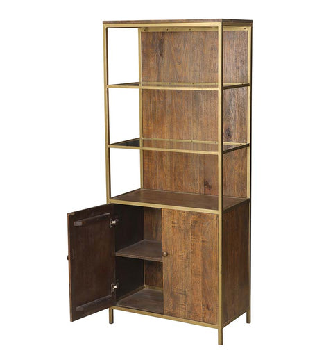 Contemporary Wood & Iron Tall Bookshelf with Cabinet Space - Simply Home