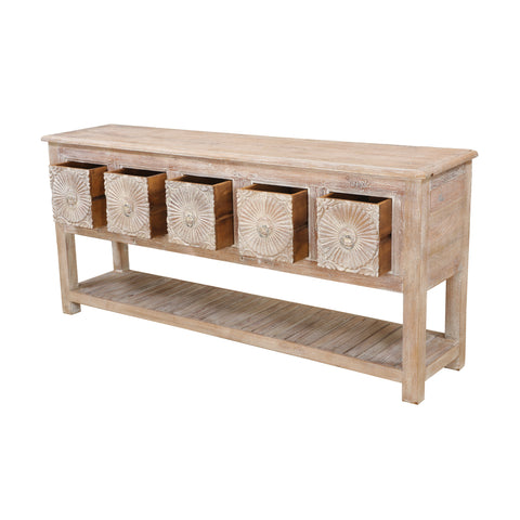 Vintage Hand Carved Solid Wood 5 Drawers Console Table - Simply Home