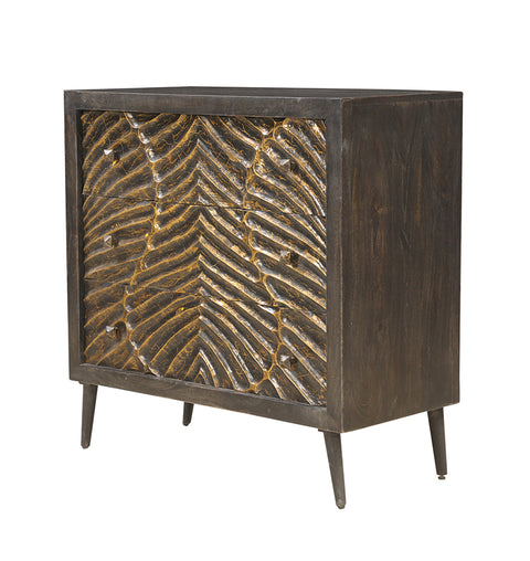 Mid-Century Modern Wooden Hand Carved Chest of 3 Drawers - Simply Home