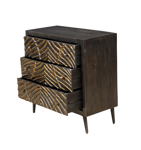 Mid-Century Modern Wooden Hand Carved Chest of 3 Drawers - Simply Home
