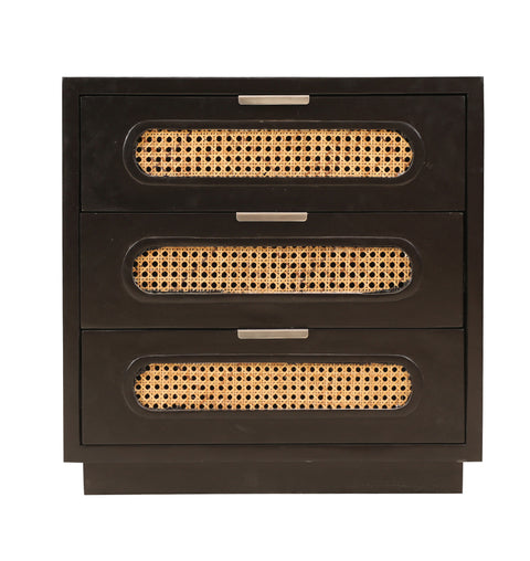 Verona Wooden Cane Black Bedside Table with 3 Drawers - Simply Home