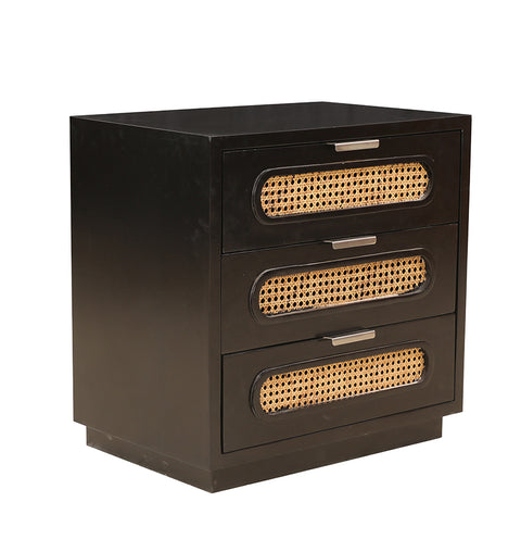Verona Wooden Cane Black Bedside Table with 3 Drawers - Simply Home