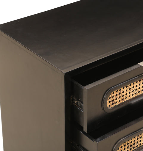 Verona Wooden Cane Black Bedside Table with 3 Drawers - Simply Home
