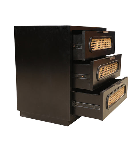 Verona Wooden Cane Black Bedside Table with 3 Drawers - Simply Home