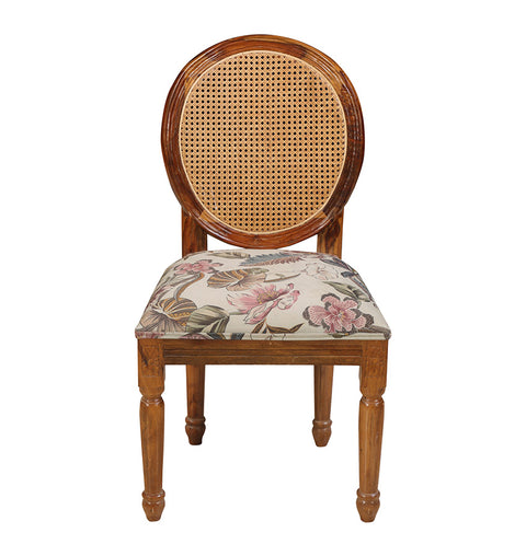 Handcrafted Wooden Dining Chair with Rattan Backrest