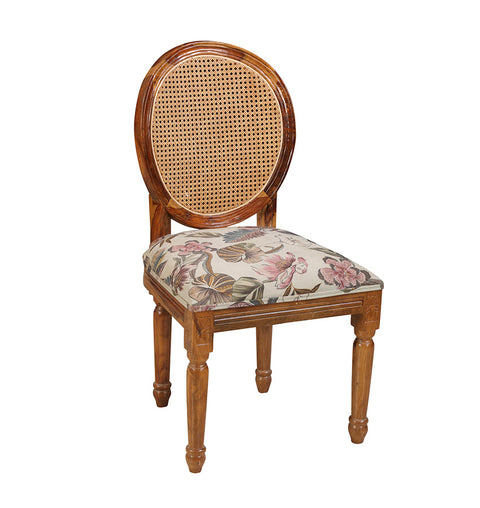 Handcrafted Wooden Dining Chair with Rattan Backrest