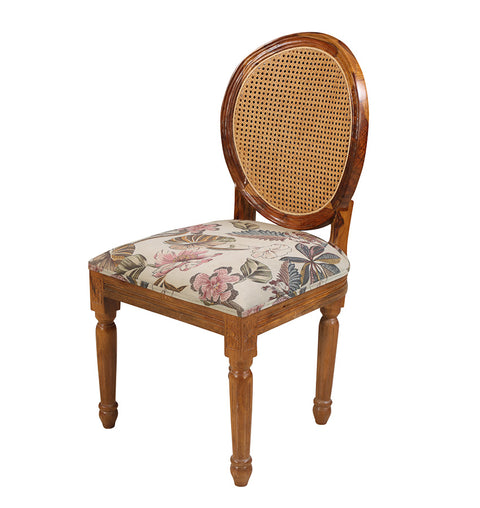 Handcrafted Wooden Dining Chair with Rattan Backrest