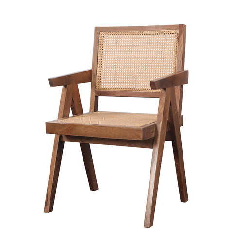 Handcrafted Wooden Chair with Rattan Backrest & Cushion