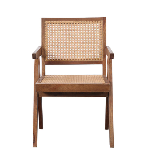 Handcrafted Wooden Chair with Rattan Backrest & Cushion
