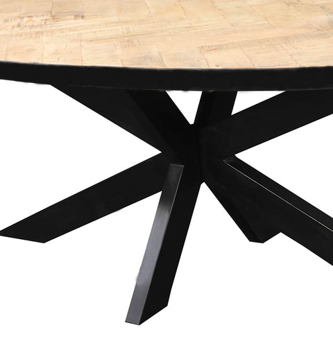 Round Wooden Dining Table with X-Base Metal Legs