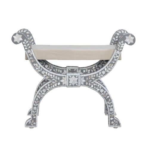 Mother of Pearl Inlaid Floral Roman Cushion Chair/Stool - Grey - Simply Home