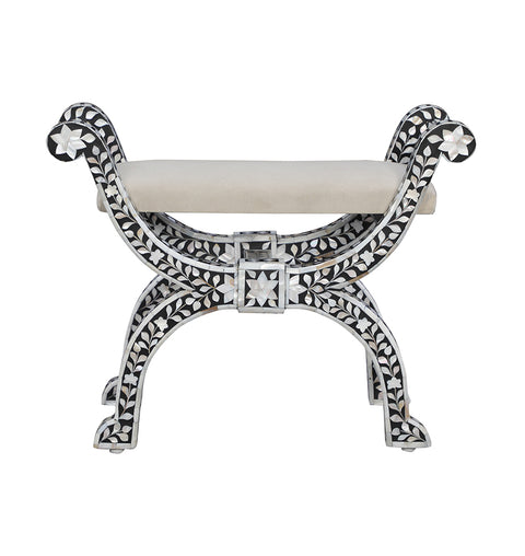 Mother of Pearl Inlaid Floral Roman Cushion Chair - Black - Simply Home