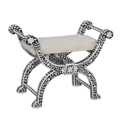 Mother of Pearl Inlaid Floral Roman Cushion Chair - Black - Simply Home