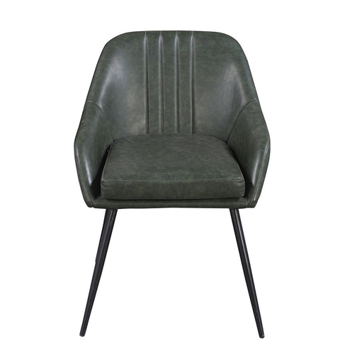 Dark Olive Green Leather Lounge Chair with Iron Legs