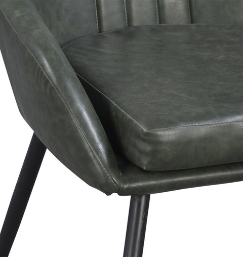 Dark Olive Green Leather Lounge Chair with Iron Legs