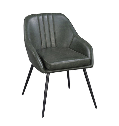 Dark Olive Green Leather Lounge Chair with Iron Legs