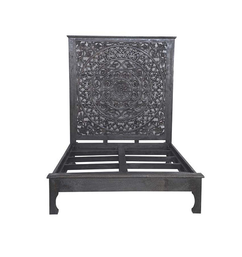Maharaja Solid Wood Hand Carved Mandala Pattern Bed - Simply Home