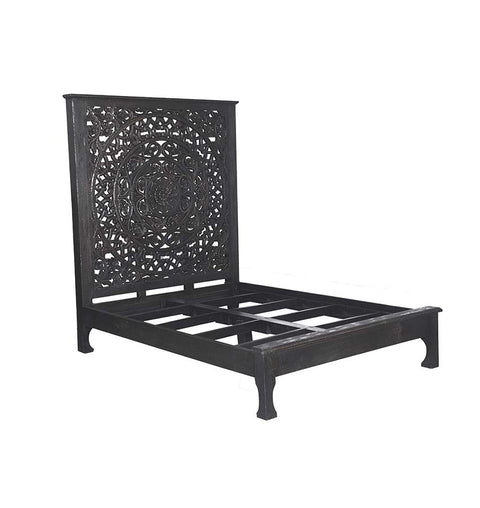 Maharaja Solid Wood Hand Carved Mandala Pattern Bed - Simply Home