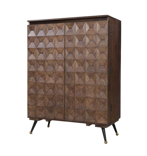 Handcrafted Wooden Bar Cabinet with Geometric Pattern - Simply Home