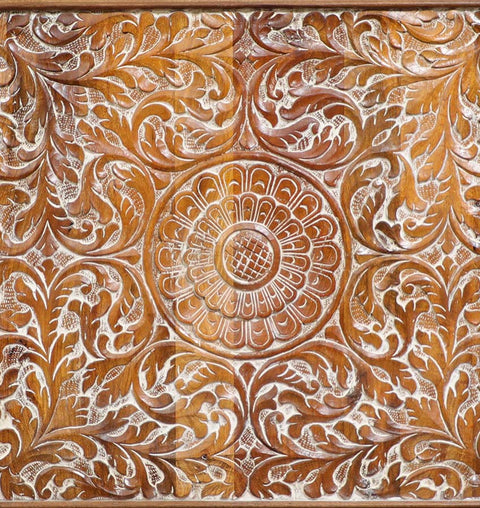 Heritage Hand-Carved Wooden Mandala Pattern Bed - Simply Home