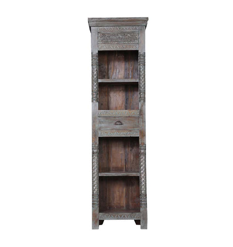 Vintage Hand-Carved Wooden Bookshelf with Drawer