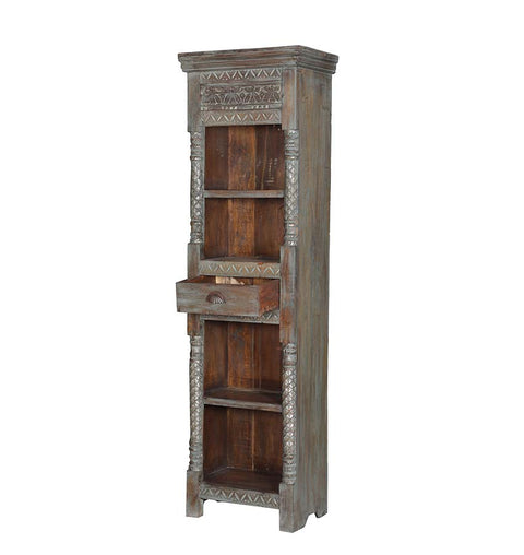 Vintage Hand-Carved Wooden Bookshelf with Drawer