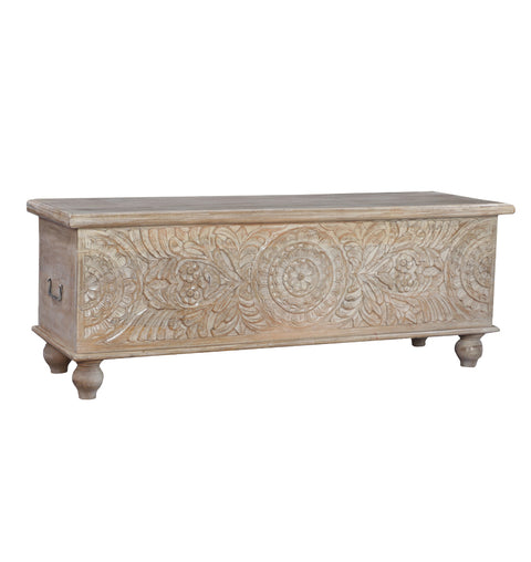 Rose Medallion Carved Storage Trunk