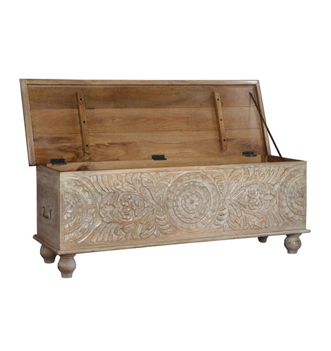 Rose Medallion Carved Storage Trunk