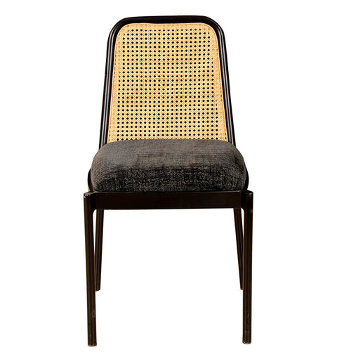Modern Wooden Chair with Rattan Backrest & Cushioned Seat