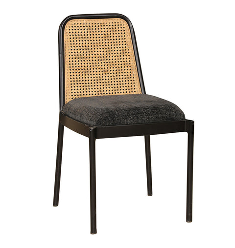 Modern Wooden Chair with Rattan Backrest & Cushioned Seat