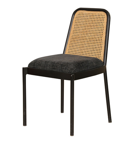 Modern Wooden Chair with Rattan Backrest & Cushioned Seat
