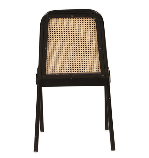Modern Wooden Chair with Rattan Backrest & Cushioned Seat