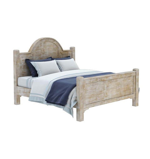 Distressed Wooden Bed with Arched Headboard