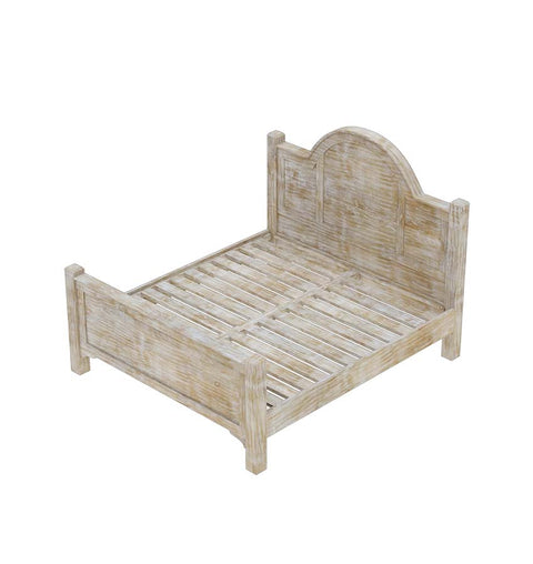 Distressed Wooden Bed with Arched Headboard