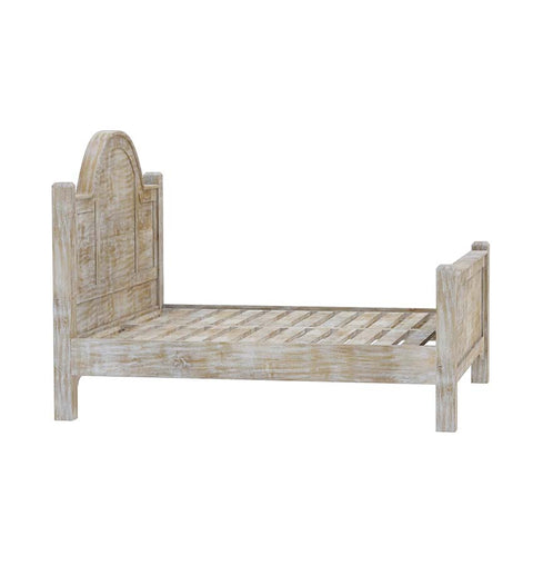 Distressed Wooden Bed with Arched Headboard