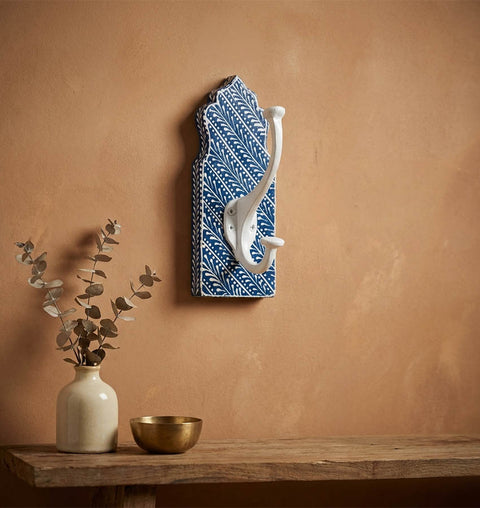 Hand-Painted Wooden Wall Hook Set of 3 with Folk Art Design