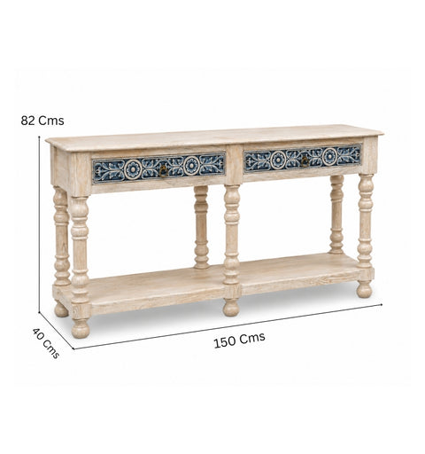 Natural Wooden Hand Carved Wooden Console Table