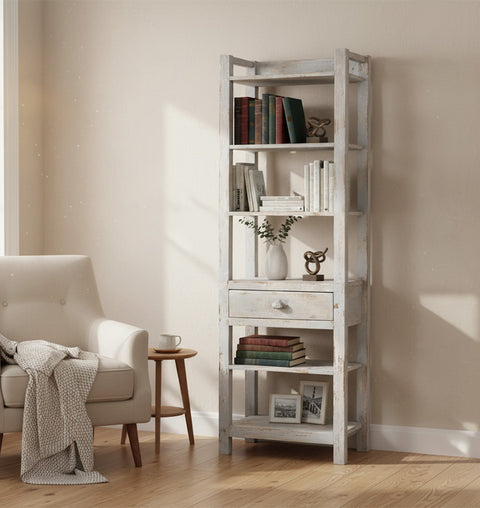Tall Wooden Display Rack with Single Drawer & Shelves - Simply Home