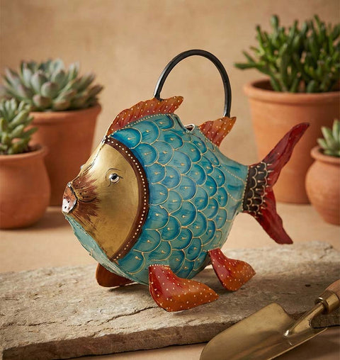 Handcrafted Iron Fish Watering Sprinkler for Garden & Home